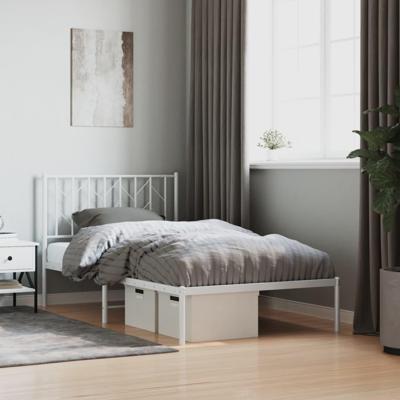 Bedframe met hoofdbord metaal wit 100x190 cm