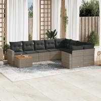10-delige Loungeset met kussens poly rattan grijs - thumbnail