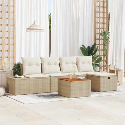 Tuinbankenset met kussen met opslag 6 pcs Beige poly rattan