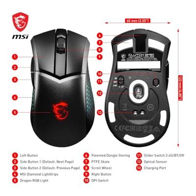 Wireless muis MSI CLUTCH GM51 LIGHTWEIGHT WIRELESS Zwart 26000 DPI