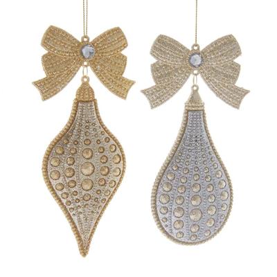Gold/Silver Glitter Finial/Drop With Bow 17,3 cm ASS kerstbal kerst Kurt S. Adler - Kurt s adler