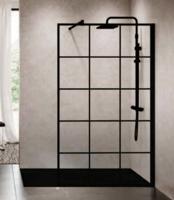 Novellini Inloopdouche Kuadra H Squares Helder Glas Mat Zwart Raster - Inloopdouche Kuadra H Squares 80x200 cm - thumbnail