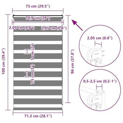 VidaXL Zebra rolgordijn 75x100 cm stofbreedte 70,9 cm zwart VidaXL Zebra rolgordijn 75x100 cm stofbreedte 70,9 cm zwart