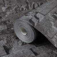 VidaXL Vliesbehang 3d steen-look 10x0,53 m zwart - thumbnail