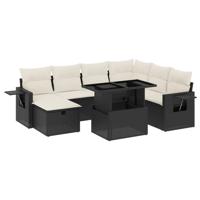 8-delige Loungeset met kussens poly rattan zwart - thumbnail