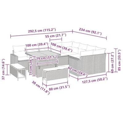 Tuinbankenset 12 pcs Beige poly rattan