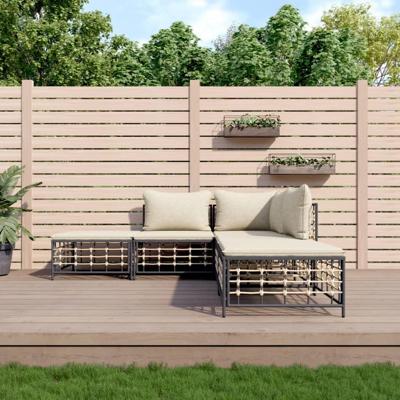 5-delige Loungeset met kussens poly rattan antracietkleurig