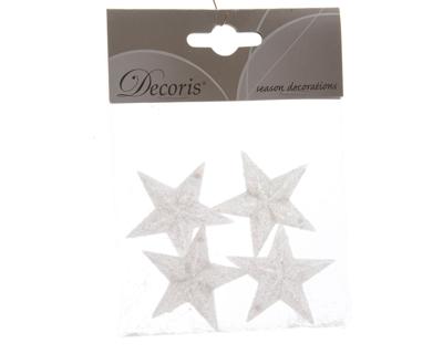 Ornament plc d4,5 cm ster glitter wit 4st kerst Decoris - Decoris