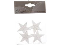 Ornament plc d4,5 cm ster glitter wit 4st kerst Decoris - Decoris - thumbnail