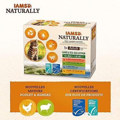 Iams Naturally Adult Land & Sea Collection in gravy natvoer kat (12x85gr) 48 x 85 g