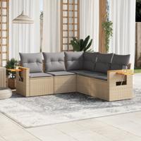 5-delige Loungeset met kussens poly rattan beige - thumbnail