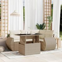 5-delige Loungeset met kussens poly rattan beige - thumbnail