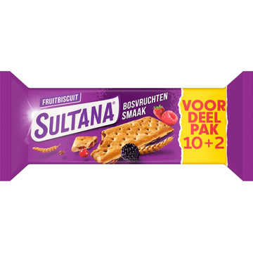 Sultana FruitBiscuit Bosvruchten Smaak Voordeelpak Promo Pack 10 + 2 Stuks 523 g bij Jumbo Sultana FruitBiscuit Bosvruchten Smaak Voordeelpak Promo Pack 10 + 2 Stuks 523 g bij Jumbo