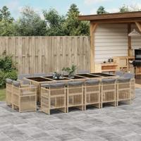 15-delige Tuinset met kussens poly rattan gemengd beige - thumbnail