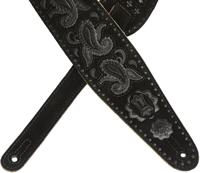Levys Leathers PMS44T03-BLK lederen gitaarband, paisley, zwart - thumbnail