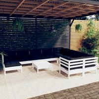 11-delige Loungeset met kussens grenenhout wit - thumbnail