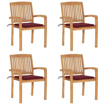 Tuinstoelen stapelbaar 4 st met kussens massief teakhout