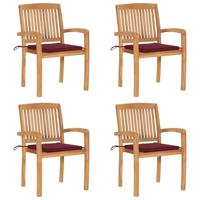 Tuinstoelen stapelbaar 4 st met kussens massief teakhout - thumbnail