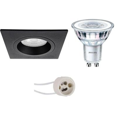 Philips CorePro LED Spot Set GU10 - Vierkant Mat Zwart - Dimbaar Warm Wit