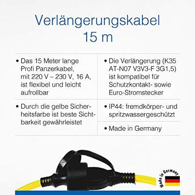 AS Schwabe 60353 Stroom Verlengkabel 16 A Geel 15.00 m AT-N07V3V3-F 3G 1,5 mm²