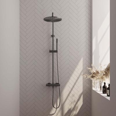 Brauer Gunmetal Carving Opbouw Thermostatische Regendoucheset - Hoofddouche 30 cm - Staafhanddouche - Doucheslang - Gunmetal Geborsteld Pvd