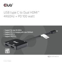 club3D CSV-1558 USB-C-displaykabel USB-C / HDMI Adapter USB-C stekker, HDMI-A-bus 15 cm Zwart - thumbnail