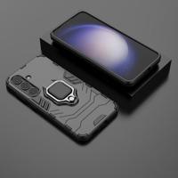 Lunso - Samsung Galaxy S24 - Armor backcover hoes met ringhouder - Zwart - thumbnail
