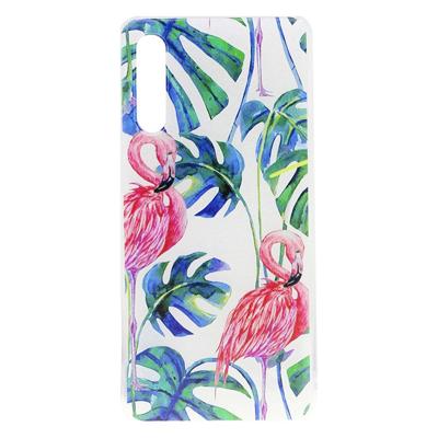 Shop4 - Samsung Galaxy A30s Hoesje - Zachte Back Case Flamingo en Bladeren Transparant