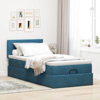 Ottoman bed met matras 90x190cm fluweel donkerblauw - thumbnail