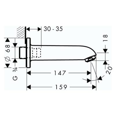 Hansgrohe Hansgrohe baduitloop E/S 3/4" DN20 chroom, chroom