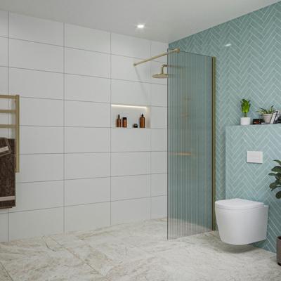 Fortifura Galeria inloopdouche - 70x200cm - ribbelglas - wandarm - Geborsteld Messing PVD (Goud) SW797949/SW797910