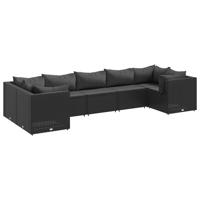 7-delige Loungeset met kussens poly rattan zwart - thumbnail