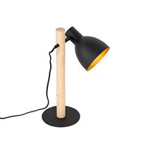 QAZQA Landelijke tafellamp zwart met hout - Flint - thumbnail