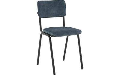 Goossens Eetkamerstoel Chaplin blauw velvet stof leuning, urban industrieel
