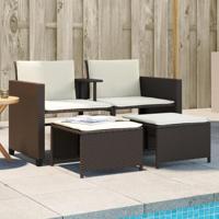 Tuinbank 2-zits met tafel en voetenbanken poly rattan bruin - thumbnail