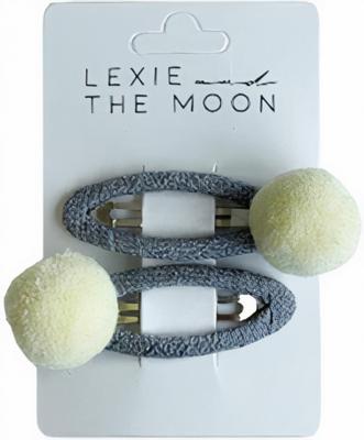 Little Indians haarspeldjes Pom Pom meisjes grijs/geel 2 stuks