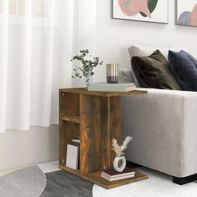 Bijzettafel 50x30x50 cm bewerkt hout gerookt eikenkleurig