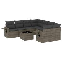 9-delige Loungeset met kussens poly rattan grijs - thumbnail