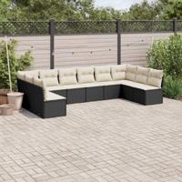 10-delige Loungeset met kussens poly rattan zwart - thumbnail