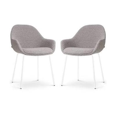 Nolon Nora-Mae Eetkamerstoelen Set van 2 - Bouclé Taupe - Witte Poten