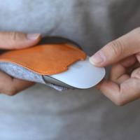 Europese stijl elastische PU leder bont gevoeld muis opbergtas voor Apple Magic Mouse 2 - thumbnail