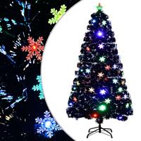 Kerstboom met LED-sneeuwvlokken 120 cm glasvezel zwart - thumbnail