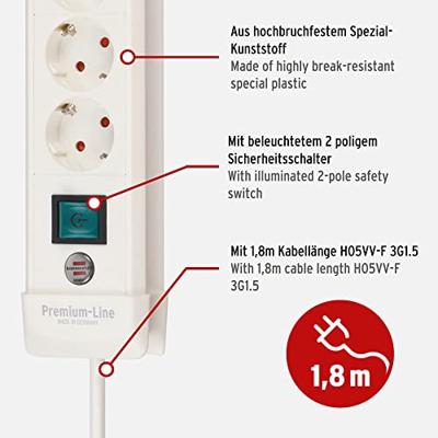 Brennenstuhl Bn-1952240100 Stekkerdoos Premium-line 4-voudig Wit 1,80 M H05 vv-f 3g1,5 - thumbnail