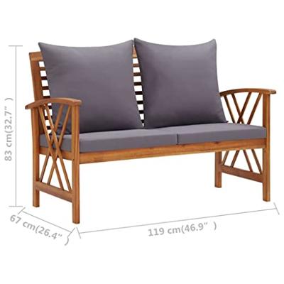 2-delige Loungeset met kussens massief acaciahout - thumbnail
