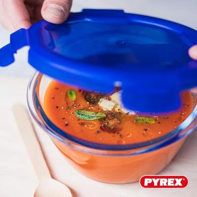 Set van 3 lunchboxen - PYREX - Cook & Go - Glas - Rond - Luchtdicht deksel - 0,7 L