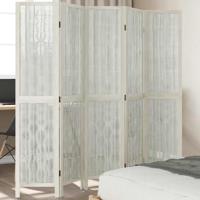 Kamerscherm met 5 panelen massief paulowniahout wit - thumbnail