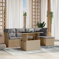 6-delige Loungeset met kussens poly rattan beige - thumbnail