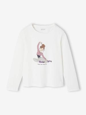 T-shirt met dansmotief voor meisjes met lange mouwen ecru