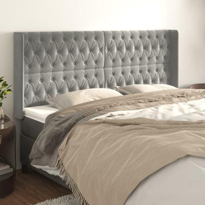 Hoofdbord met randen 183x16x118/128 cm fluweel lichtgrijs