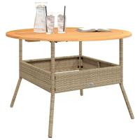 Tuintafel met acaciahouten blad Ø110x71 cm poly rattan beige - thumbnail